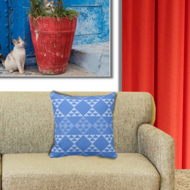 Shades Of Blue  Triangle Pattern Throw Pillow (Creator Uploaded)