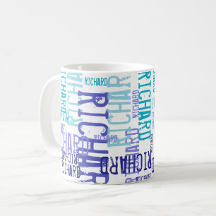Shades of Blue typography name pattern Coffee Mug