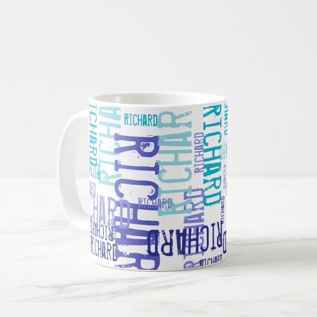 Shades of Blue typography name pattern Coffee Mug (Front Left)