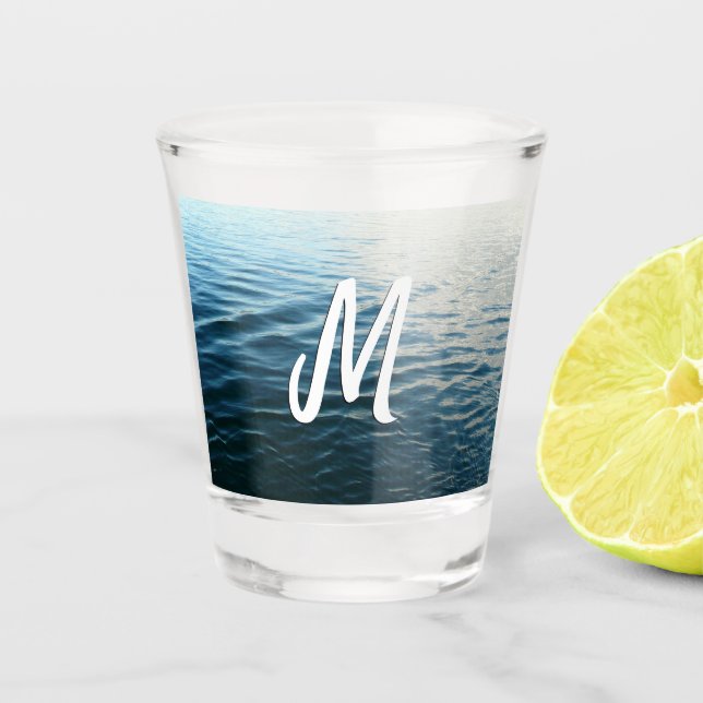 Shades of Blue Water Abstract Nature Photography Shot Glass (Front)