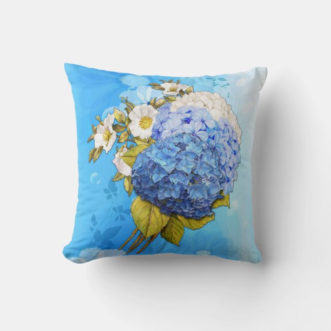 Shades of Blue Watercolor Hydrangeas Cushion (Front)