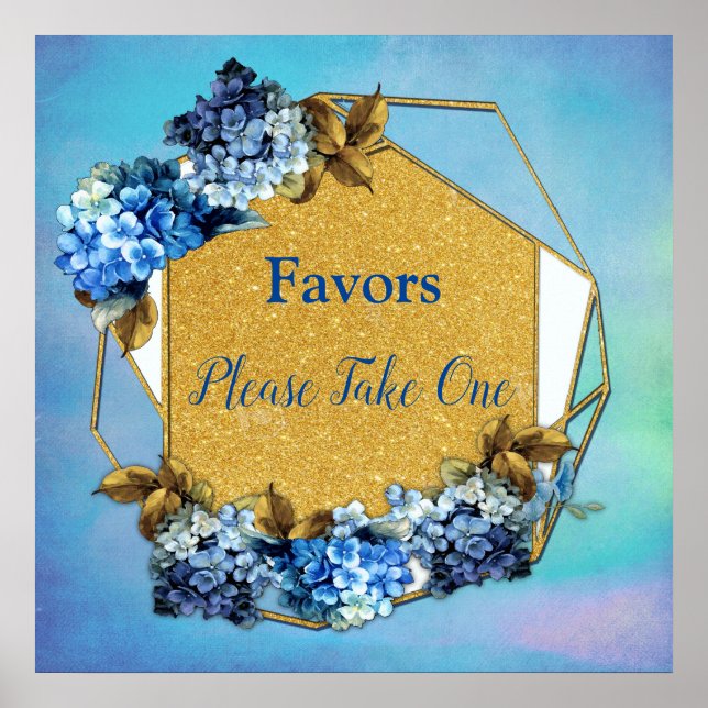 Shades of Blue Watercolor Hydrangeas Favours Poster (Front)