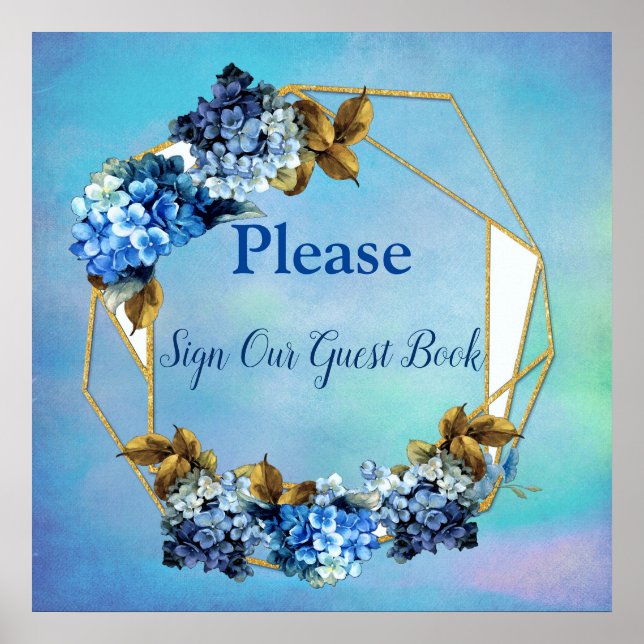 Shades of Blue Watercolor Hydrangeas Guest Book (Front)