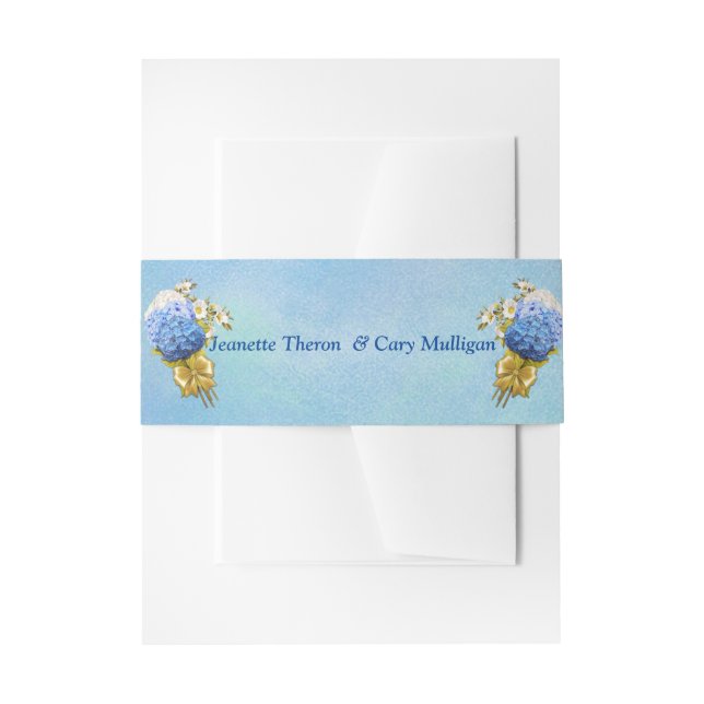 Shades of Blue Watercolor Hydrangeas Invitation Belly Band (Front Example)