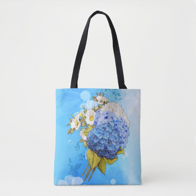 Shades of Blue Watercolor Hydrangeas Tote Bag (Front)