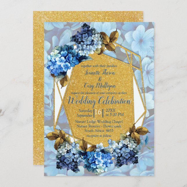Shades of Blue Watercolor Hydrangeas Wedding Invitation (Front/Back)