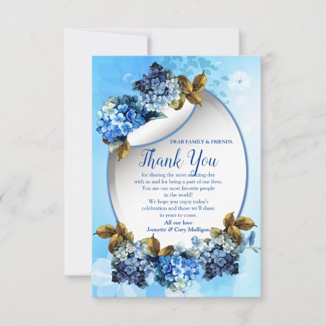 Shades of Blue Watercolor HydrangeasThank You Card (Front)