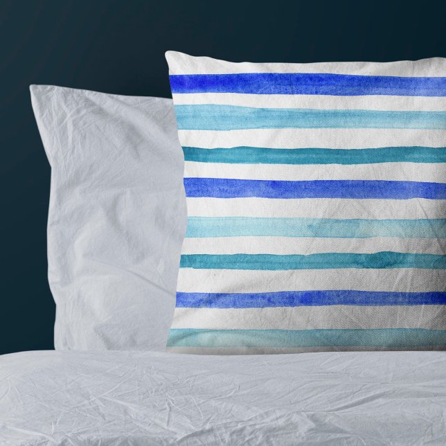 Shades of Blue Watercolor Striped Cushion (Creator Uploaded)