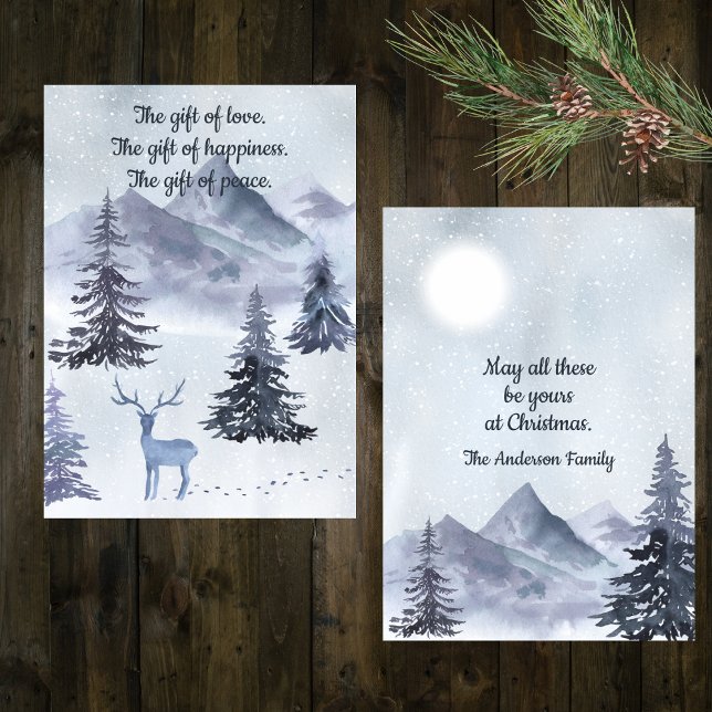 Shades of Blue Watercolor Winter Landscape  Holiday Card (Creator Uploaded)