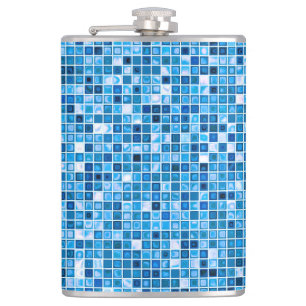 Shades Of Blue 'Watery' Mosaic Tiles Pattern Hip Flask
