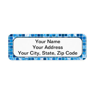 Shades Of Blue 'Watery' Mosaic Tiles Pattern Return Address Label
