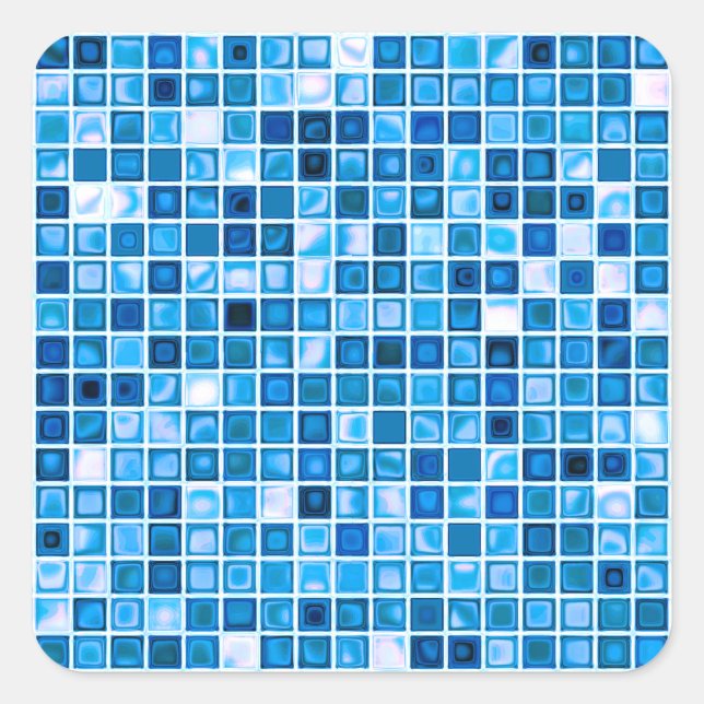 Shades Of Blue 'Watery' Mosaic Tiles Pattern Square Sticker (Front)