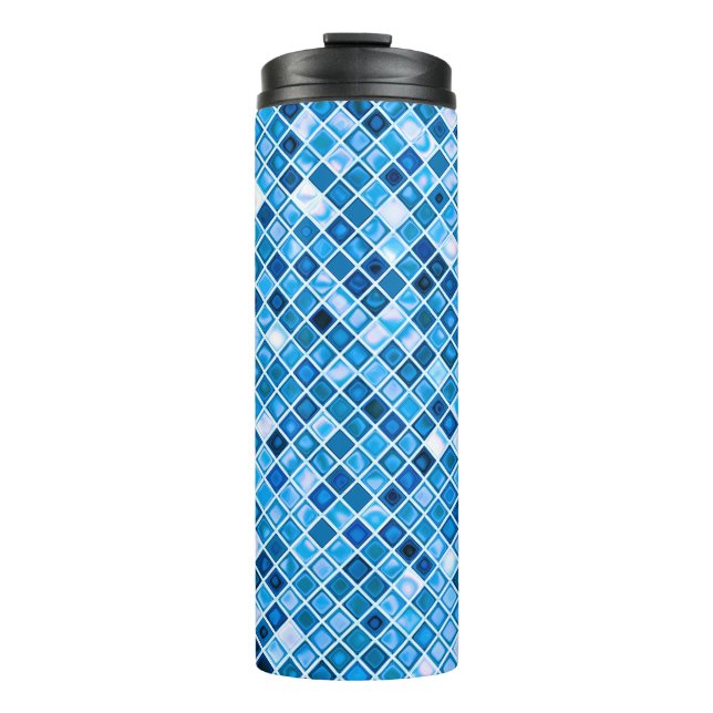 Shades Of Blue 'Watery' Mosaic Tiles Pattern Thermal Tumbler (Front)