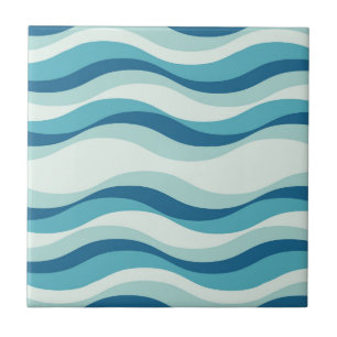 Shades of Blue Waves Pattern Ceramic Tile