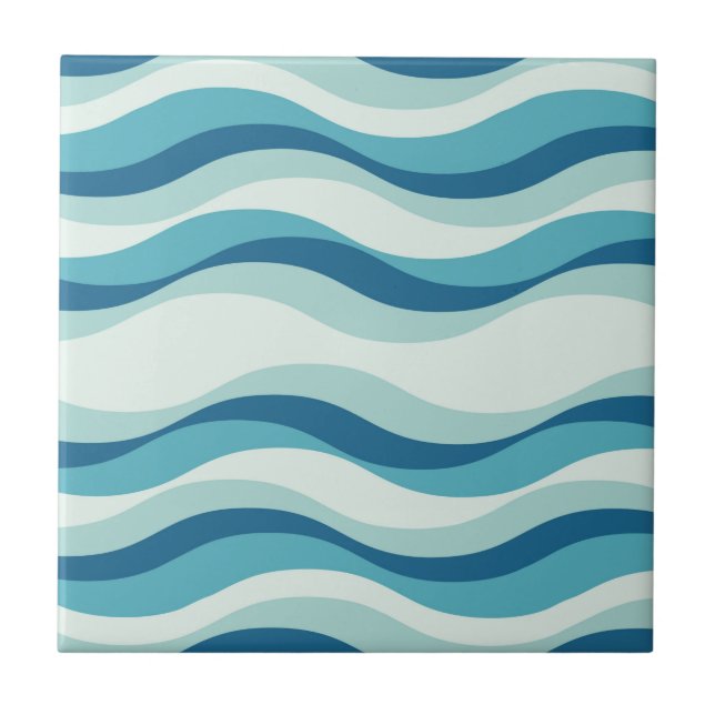 Shades of Blue Waves Pattern Ceramic Tile (Front)