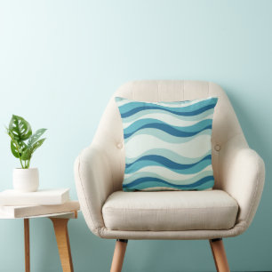 Shades of Blue Waves Pattern Cushion