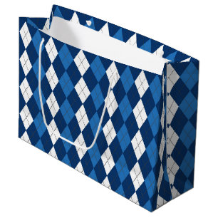 SHADES OF BLUE & WHITE DIAMOND PATTERNS LARGE GIFT BAG