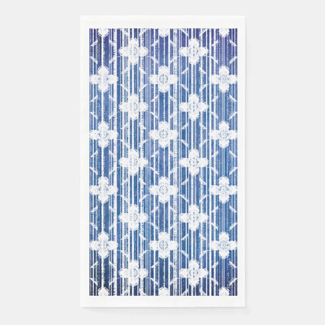 Shades of Blue White Ombre Striped Flowers Pattern Napkin (Front)