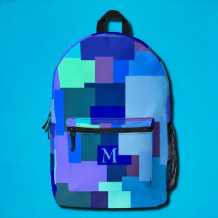 Shades Of Blue -your monogram Printed Backpack