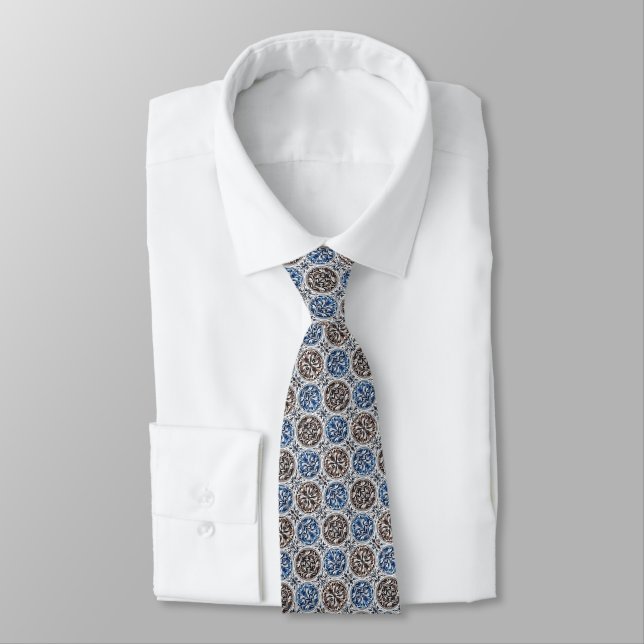 Shades of Blues, Browns & White Art Deco Pattern	 Tie (Tied)
