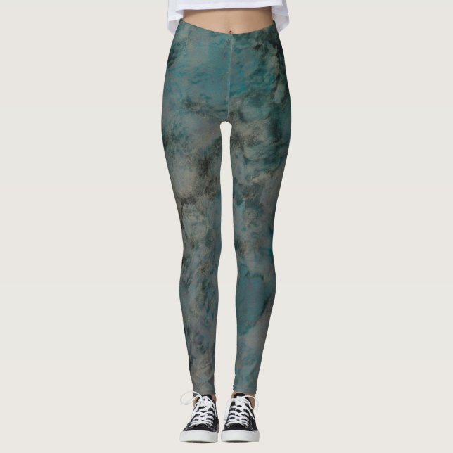 Shades of Blues Greens Blacks Leggings (Front)