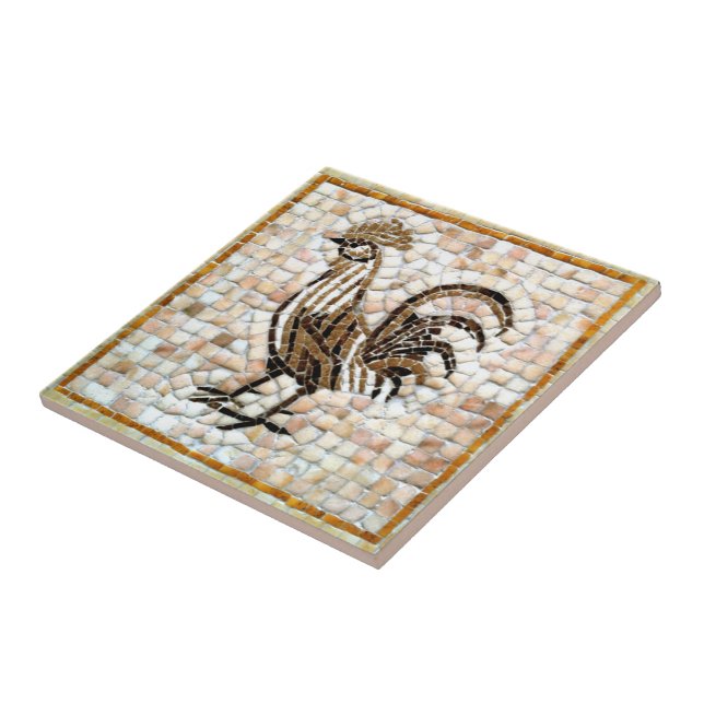 Shades of Brown and Black Mosaic Chicken Design Ceramic Tile (Side)