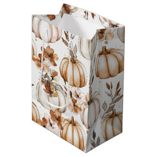 SHADES OF BROWN AND CREAM HAND DRAWN FALL PUMPKINS MEDIUM GIFT BAG