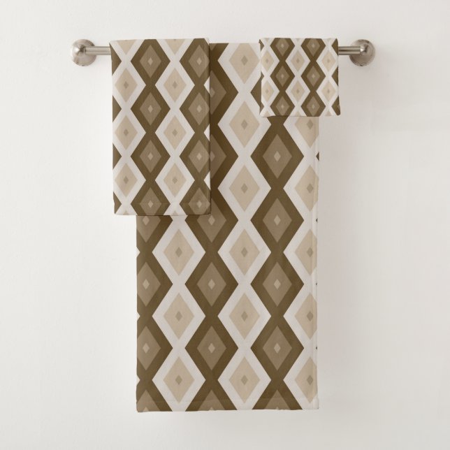 Shades of brown diamond pattern bath towel set (Insitu)