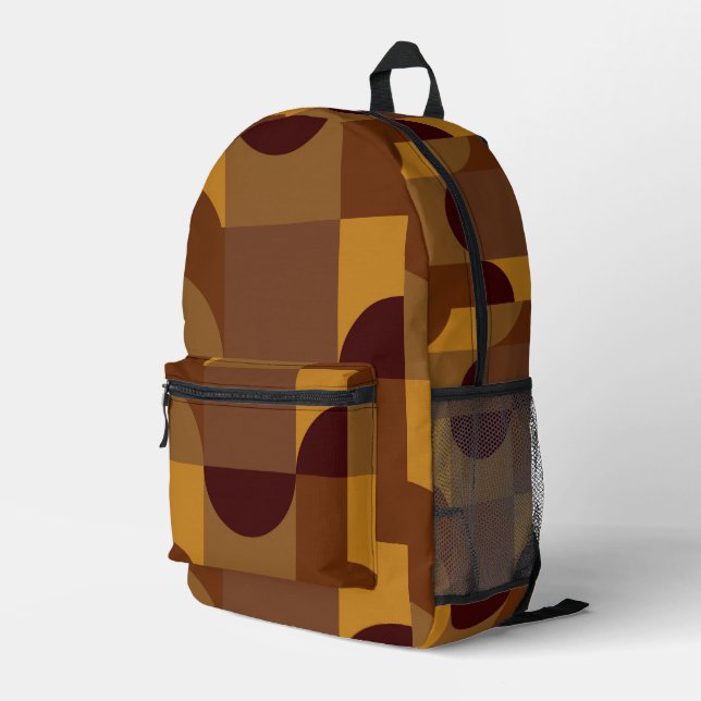 Shades of brown geometric shapes pattern printed backpack (Back Corner Right)