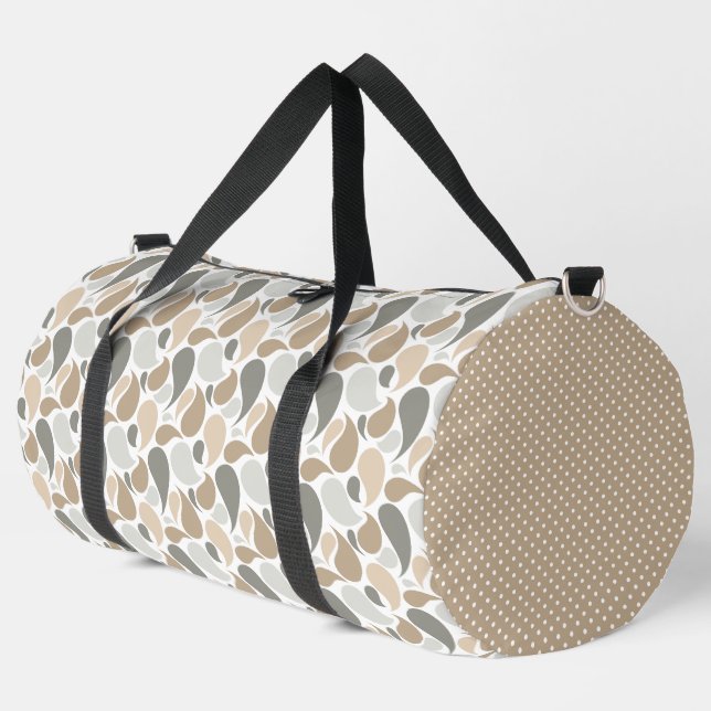 SHADES OF BROWN & GRAY TEARDROPS & POLKA DOTS DUFFLE BAG (Left Corner)