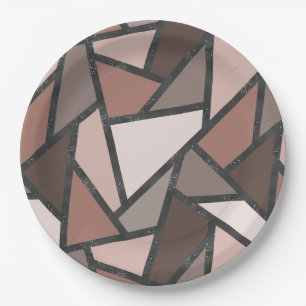 Shades of brown stained glass pattern paper plate