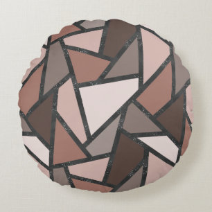 Shades of brown stained glass pattern round cushion