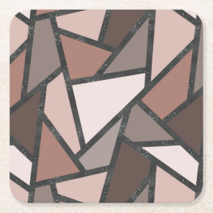 Shades of brown stained glass pattern square paper coaster
