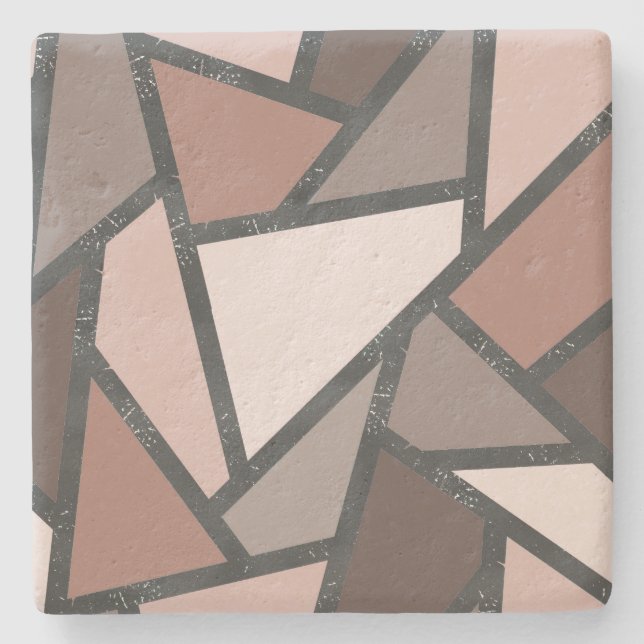 Shades of brown stained glass pattern stone coaster (Front)