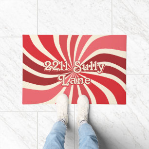 Shades of Cherry Red Address 70s Retro Sunburst Doormat