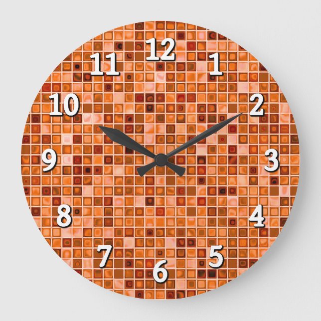 Shades Of Copper Tan 'Watery' Mosaic Tile Pattern Large Clock (Front)