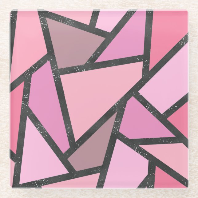Shades of coral stained glass pattern coaster (Front)