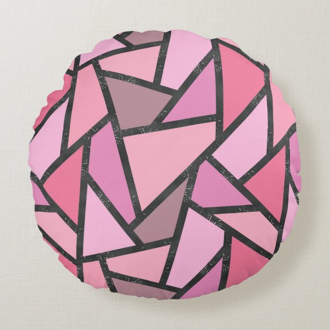 Shades of coral stained glass pattern round cushion (Front)