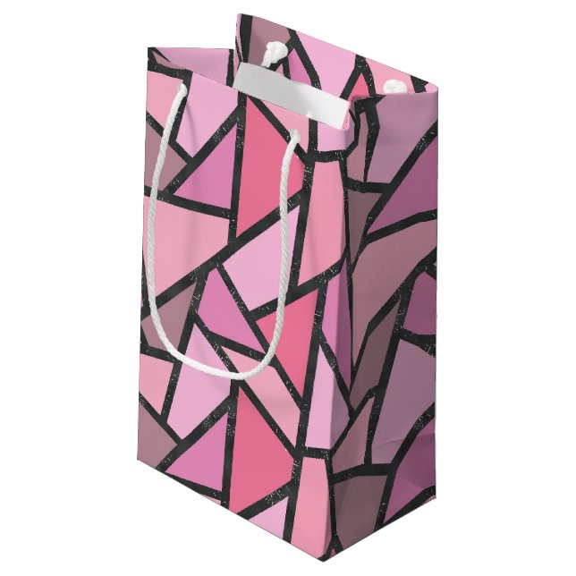 Shades of coral stained glass pattern small gift bag (Back Angled)