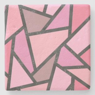 Shades of coral stained glass pattern stone coaster
