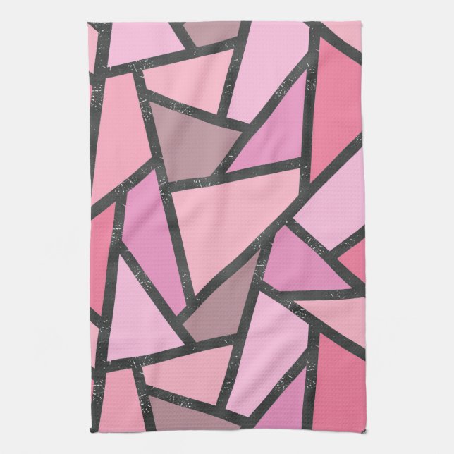 Shades of coral stained glass pattern tea towel (Vertical)