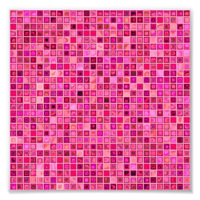 Shades Of Dark Pink 'Watery' Mosaic Tile Pattern Photo Print (Front)