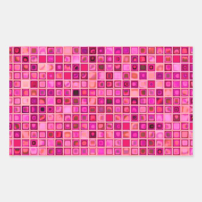 Shades Of Dark Pink 'Watery' Mosaic Tile Pattern Rectangular Sticker (Front)
