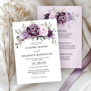 Shades of Dusty Purple Blooms  All in One Wedding Invitation