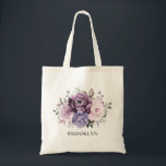Shades of Dusty Purple Blooms Bridal Shower Gift Tote Bag<br><div class="desc">Elegant and modern floral midsummer bridal shower gift features a bouquet of watercolor roses peonies in shades of purple plum, dusty rose, dusty pink , mauve, sage with lush green botanical leaves and eucalyptus. Please find more matching designs and variations from my "blissweddingpaperie" store. And feel free to contact me...</div>