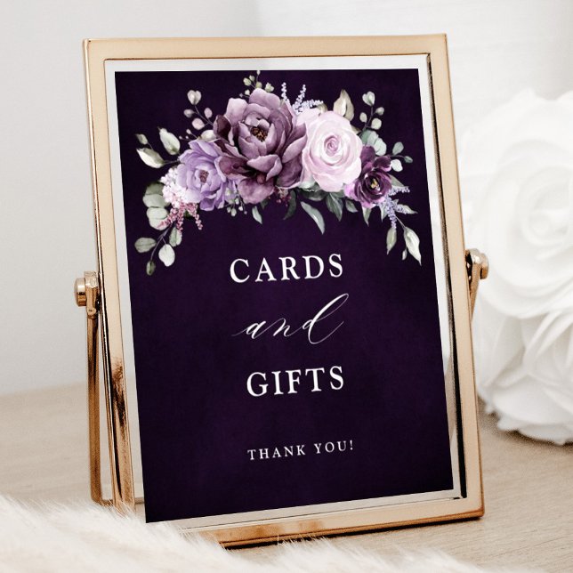 Shades of Dusty Purple Blooms cards and gifts Sign (Shades of dusty purple bloom cards and gifts wedding sign)
