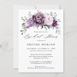 Shades of Dusty Purple Blooms Floral Bridal Shower Invitation