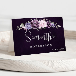 Shades of Dusty Purple Blooms Floral Guest Name Ta Table Number