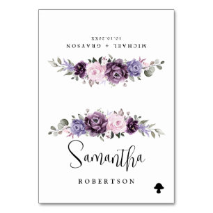 Shades of Dusty Purple Blooms Floral Guest Name Table Number