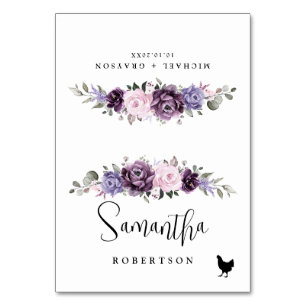 Shades of Dusty Purple Blooms Floral Guest Name Table Number